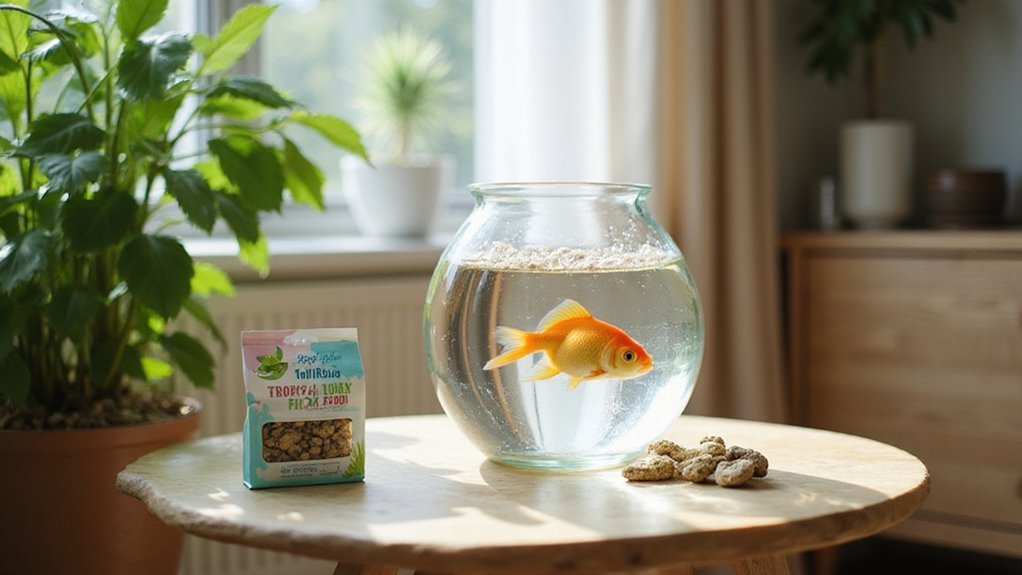goldfish eating tropical food